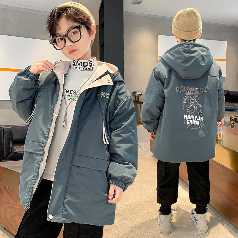 Stay cozy in style! Thickened warm tops for kids—perfect for chilly days and outdoor adventures! Color's are white and light blue. face right and back