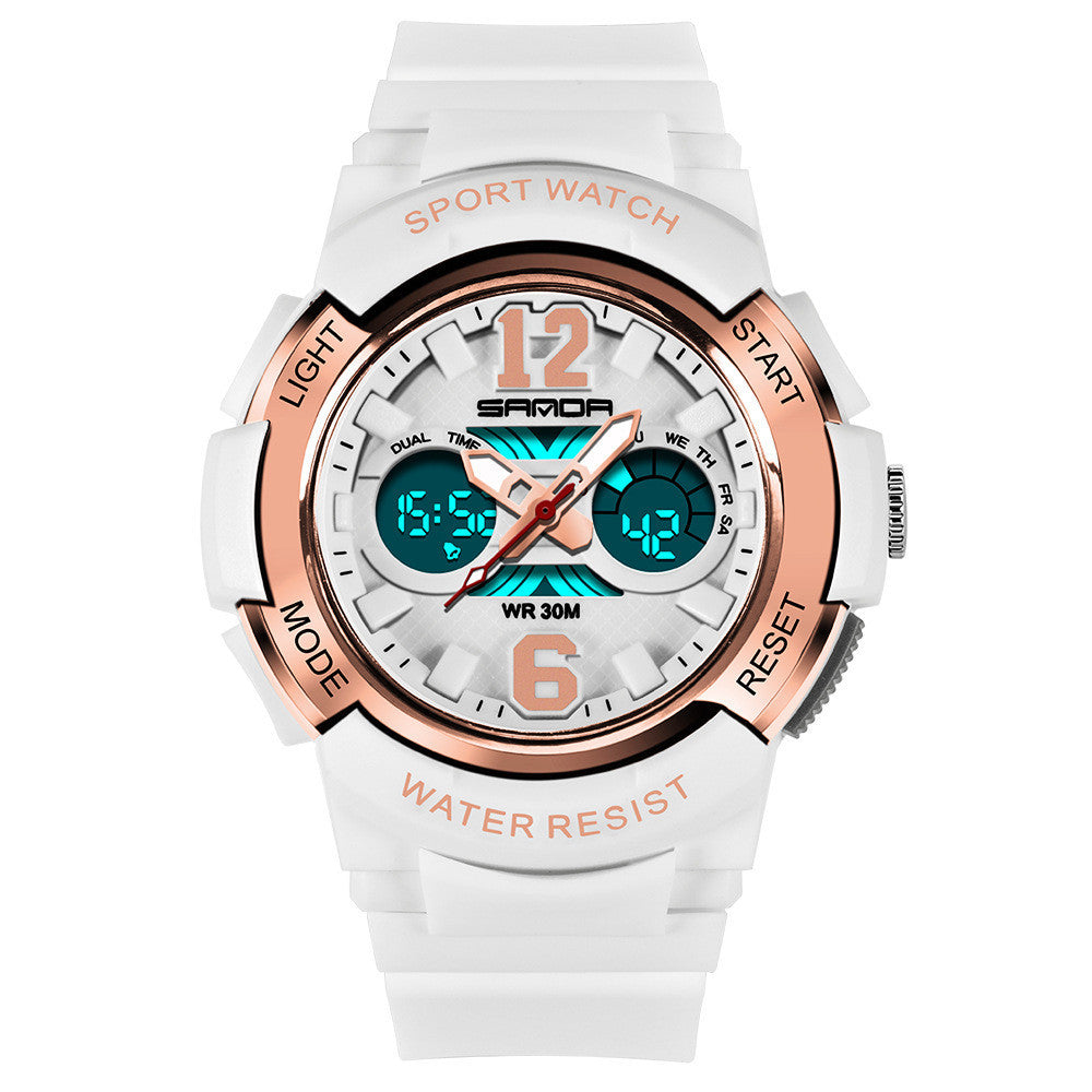 Stay on time and ready for adventure with our luminous, waterproof alarm clock sports watch!