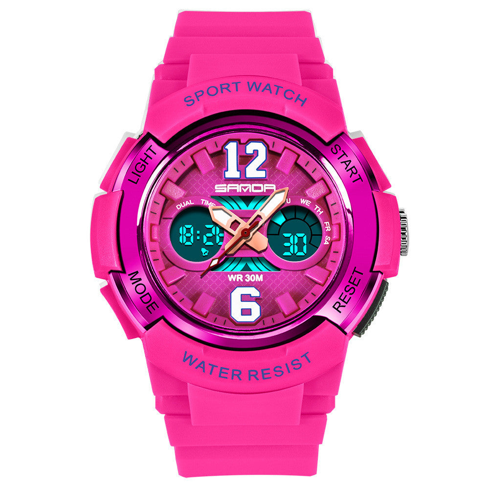 Stay on time and ready for adventure with our luminous, waterproof alarm clock sports watch!