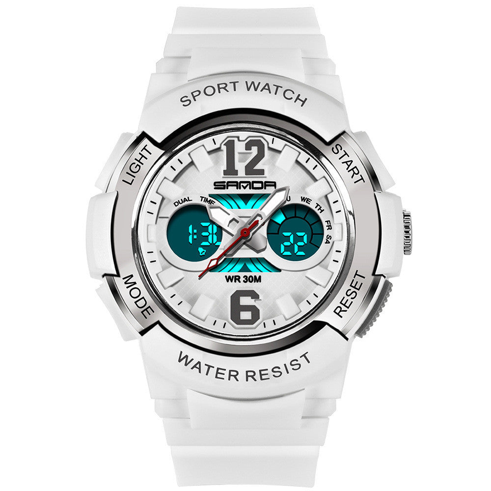 Stay on time and ready for adventure with our luminous, waterproof alarm clock sports watch!