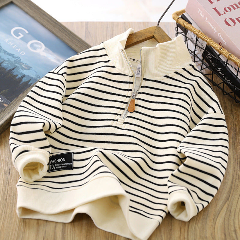 Stylish & comfy children's polo collar tops – perfect for casual wear, playdates, and school! color's are  milk and black  face front left 