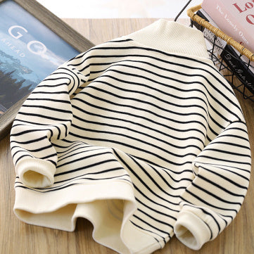 Stylish & comfy children's polo collar tops – perfect for casual wear, playdates, and school! color'  are  milk and black . face left font 