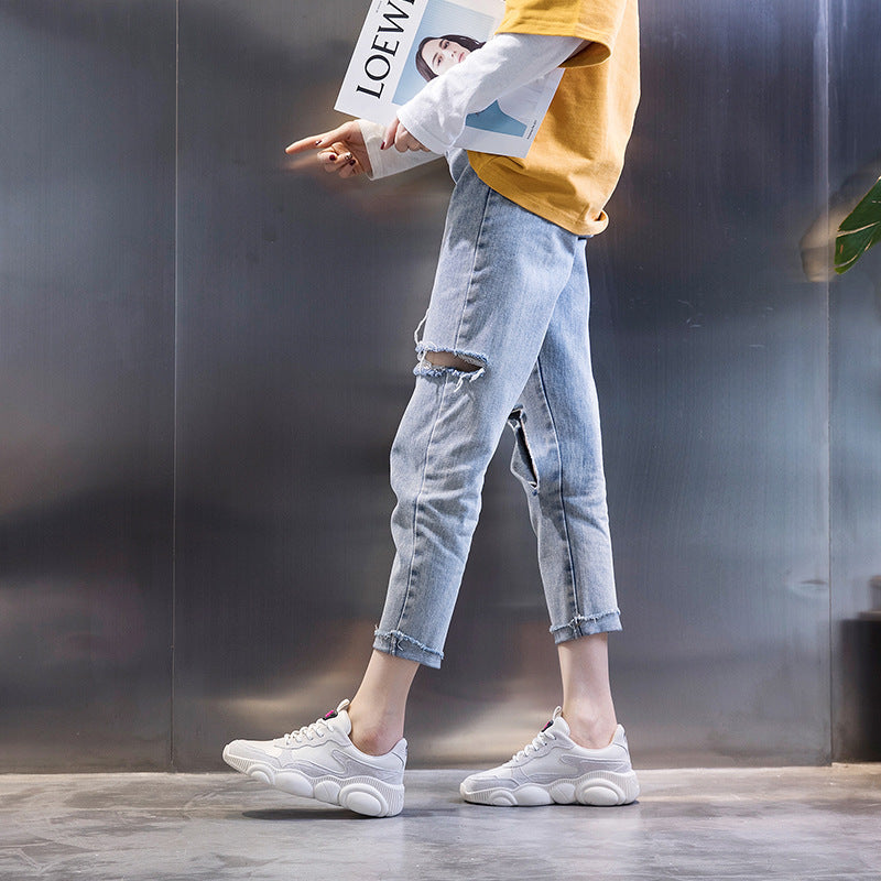 Step into summer with style and comfort! Chunky sneakers for the perfect casual, trendy look! color's are white . face left 