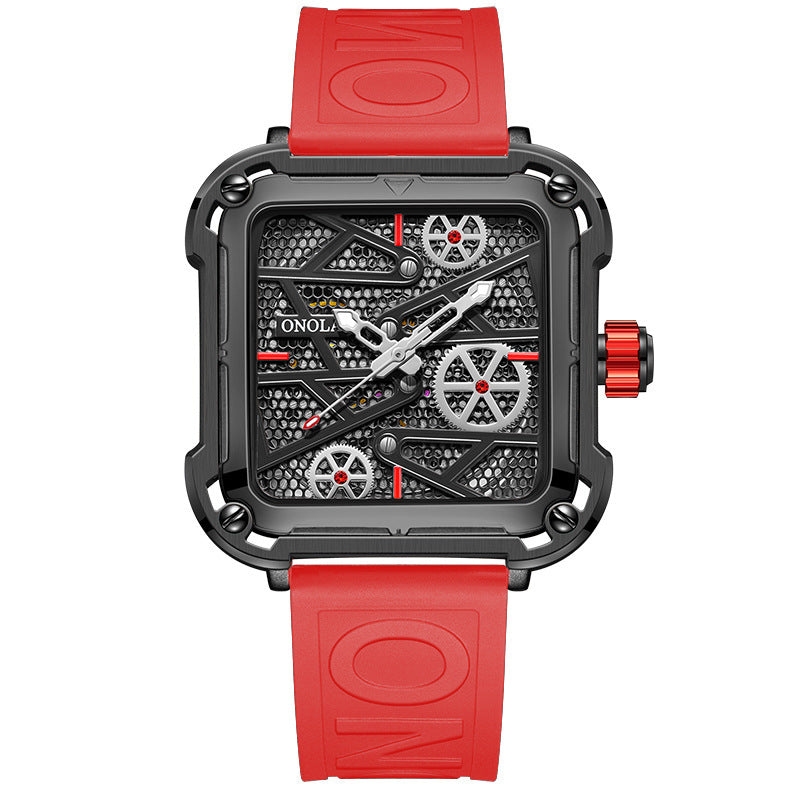 Elevate your style with the ONOLA Hollow Luxury Automatic Watch – precision, elegance, and power!  color red and black 