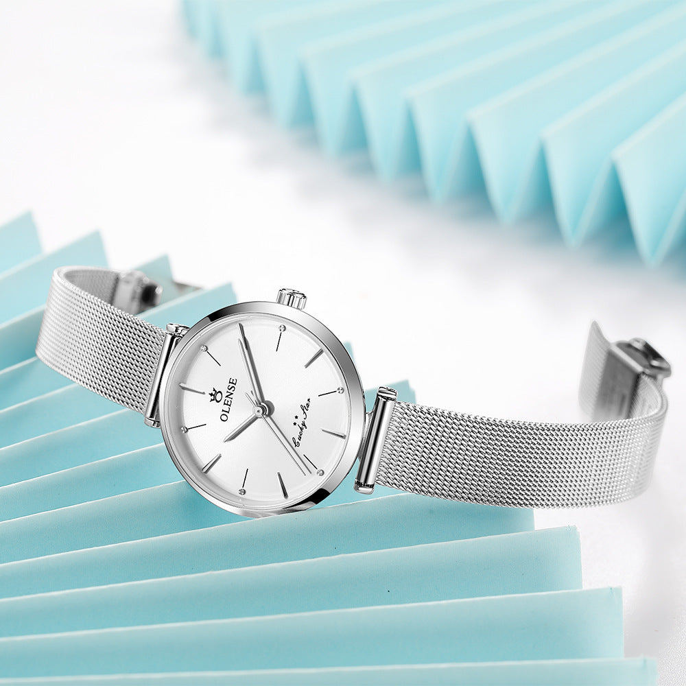 Elevate your style with this sleek Ladies Watch, featuring a stainless steel mesh strap and precise quartz movement!