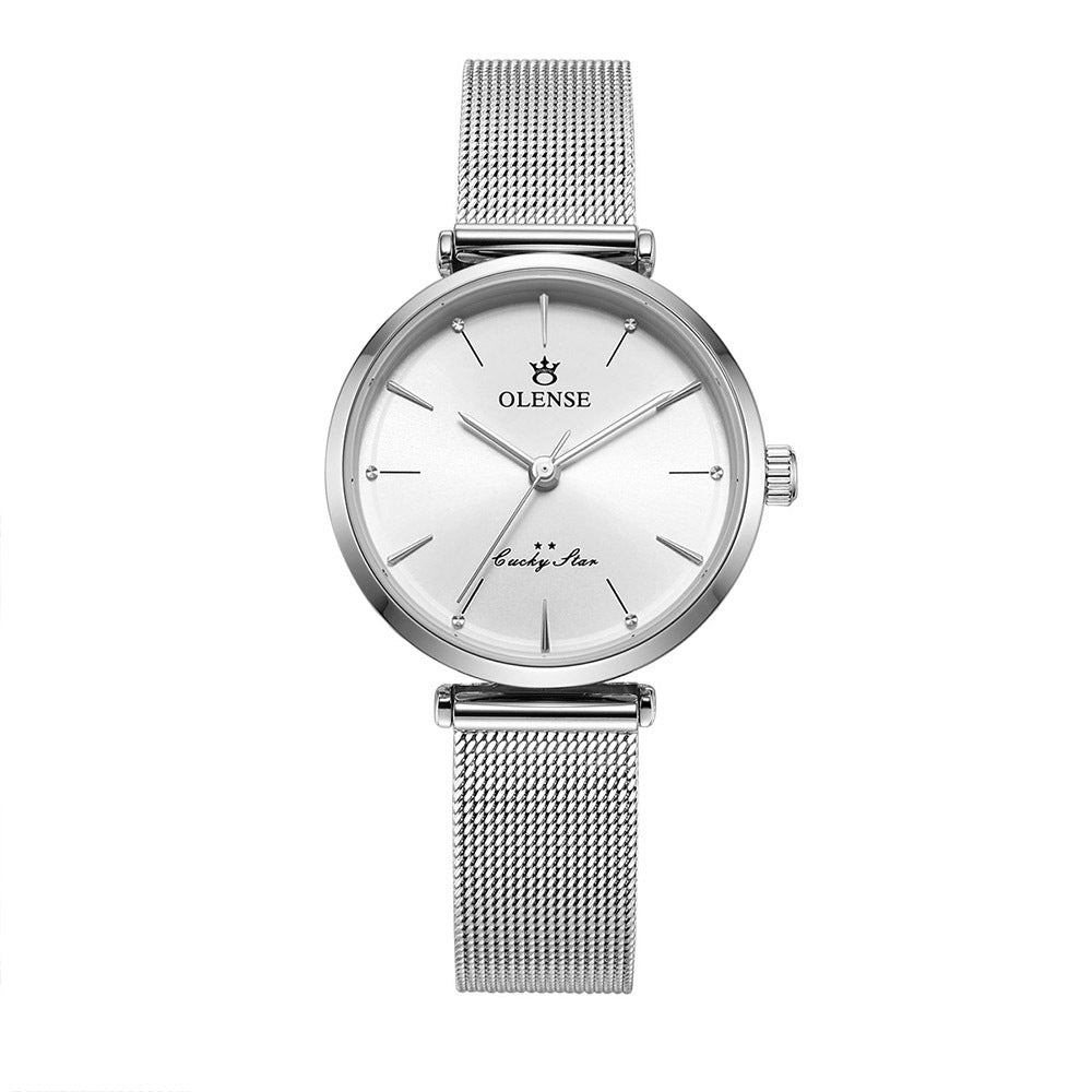 Elevate your style with this sleek Ladies Watch, featuring a stainless steel mesh strap and precise quartz movement!