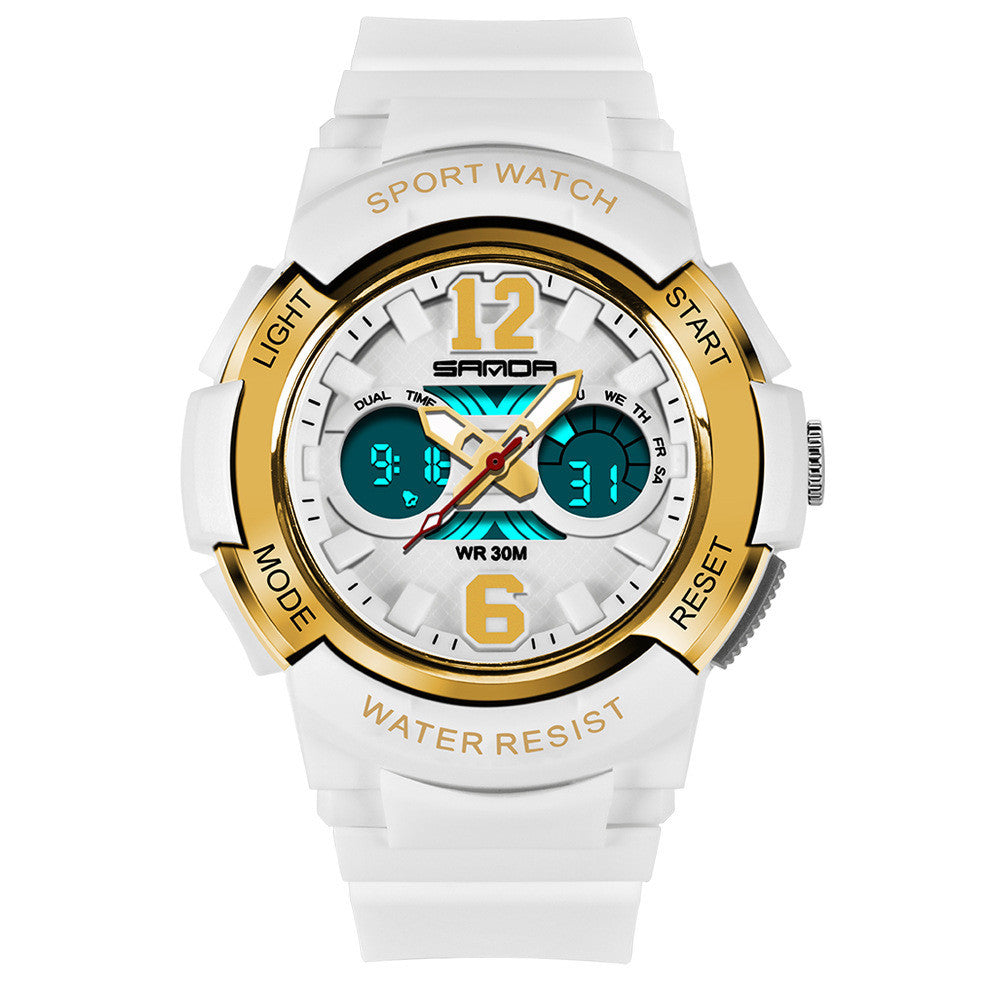 Stay on time and ready for adventure with our luminous, waterproof alarm clock sports watch!