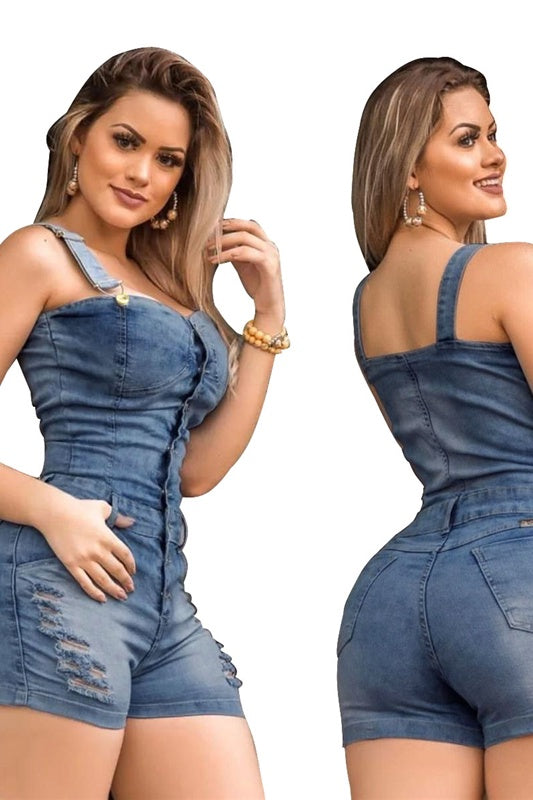 Embrace style & comfort with our Plus Size Elegance Cotton Jeans Short Romper – chic & effortless!