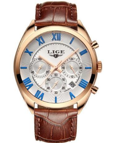 Unleash style with the Youth Luxury Waterproof Date Quartz Leather Sport Chronograph Watch! face front