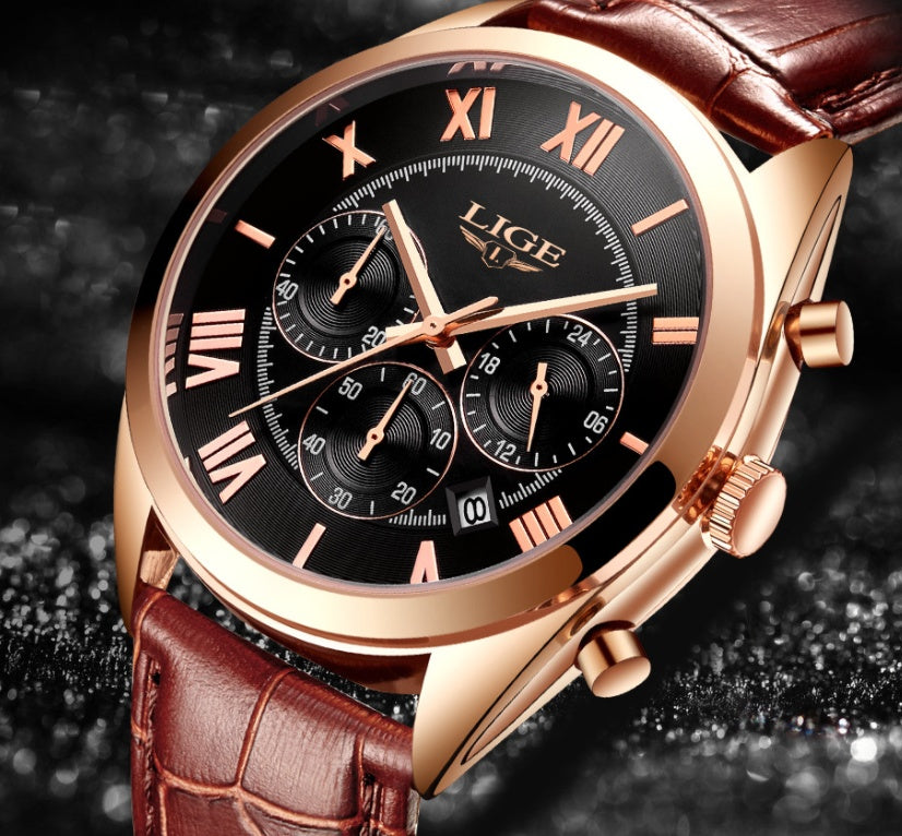 Elevate your style with the Men's Luxury Waterproof Chronograph Watch—precision meets durability! color gold, face front
