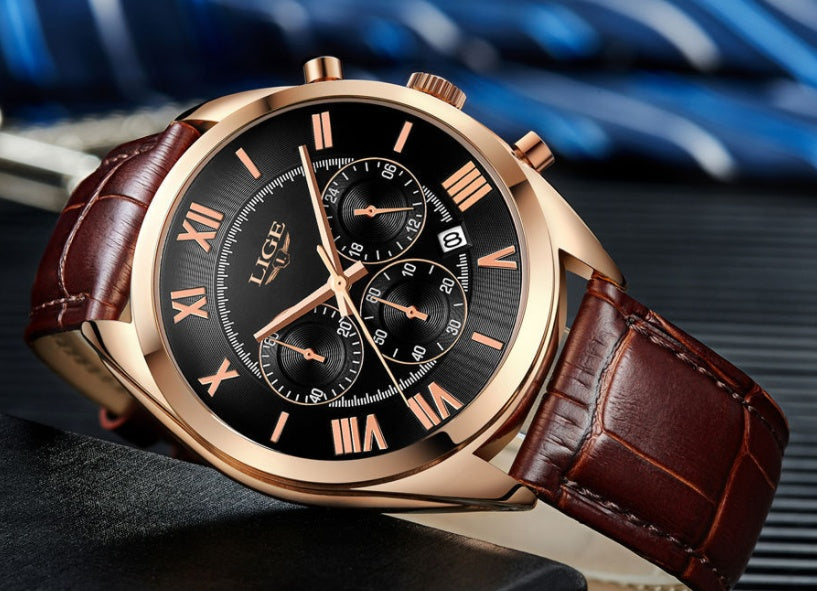 Unleash style with the Youth Luxury Waterproof Date Quartz Chronograph Watch—sleek, durable, precise! gold, face front
